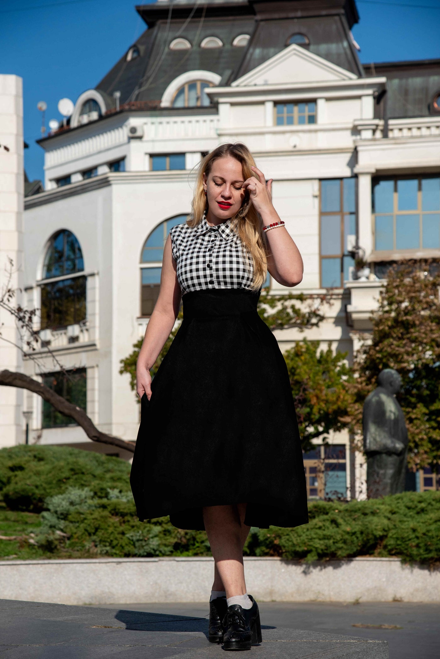 Lisa Black White Stripe Collared Swing Dress