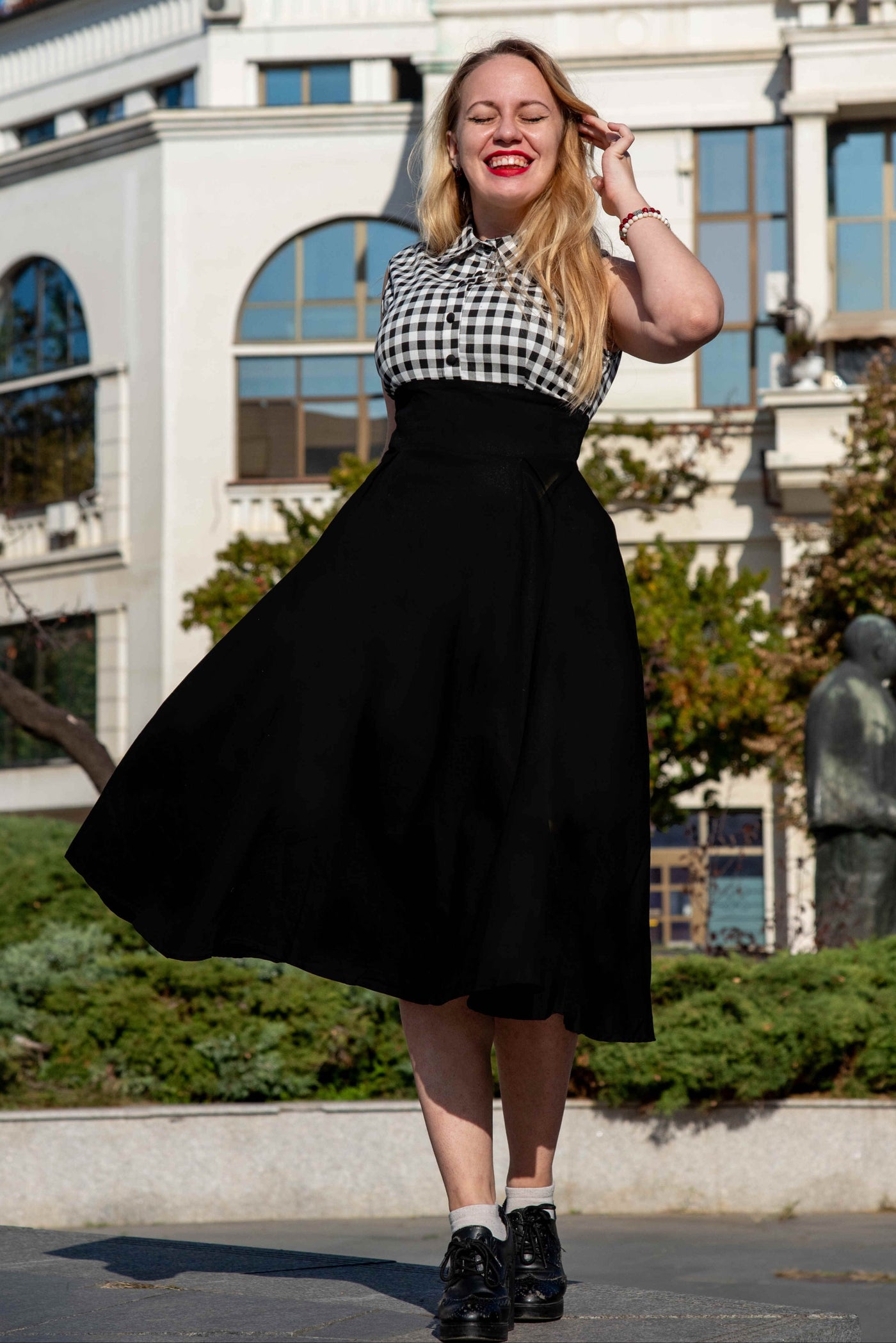 PRE-ORDER Lisa Black White Stripe Collared Swing Dress