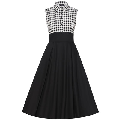 Lisa Black White Stripe Collared Swing Dress