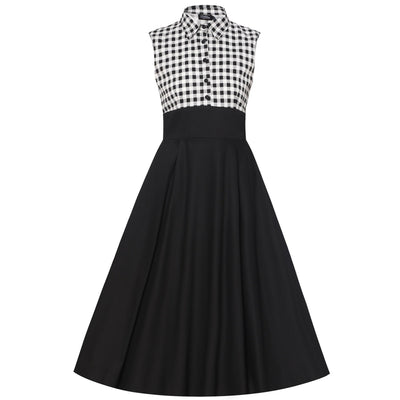 PRE-ORDER Lisa Black White Stripe Collared Swing Dress