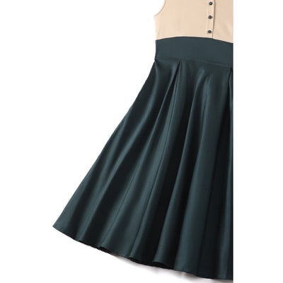 PRE-ORDER Lisa Cream and Dark Green Collared Swing Dress