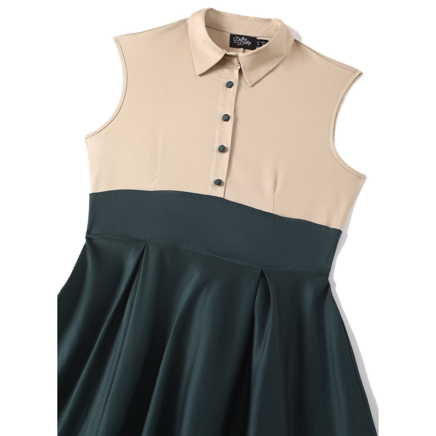 PRE-ORDER Lisa Cream and Dark Green Collared Swing Dress