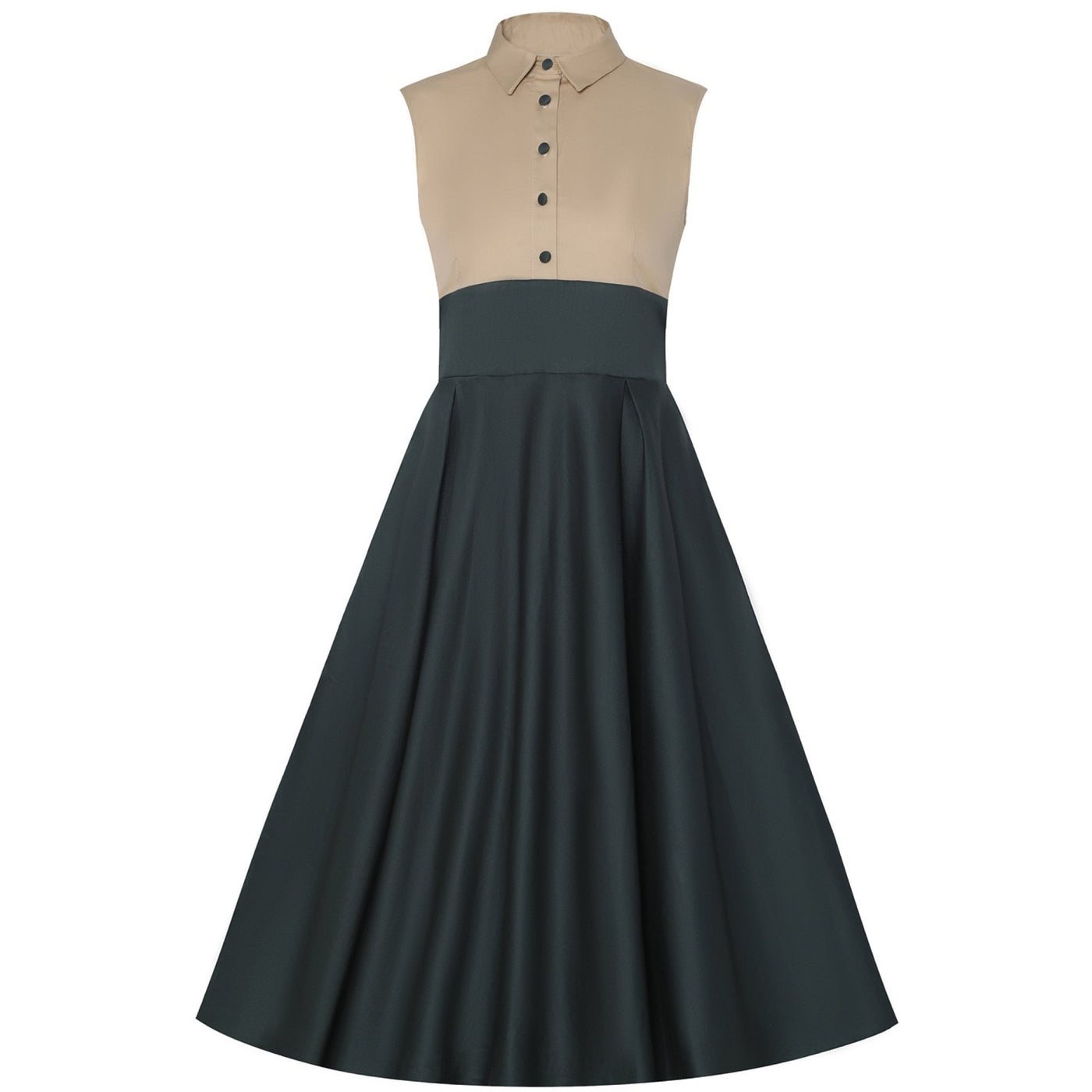 PRE-ORDER Lisa Cream and Dark Green Collared Swing Dress