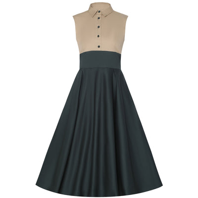 PRE-ORDER Lisa Cream and Dark Green Collared Swing Dress
