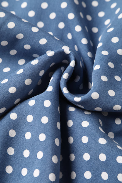 Evelyn Peter Pan Collar Keyhole Cutout Dress - Soft Blue & White Polka, Fully Lined