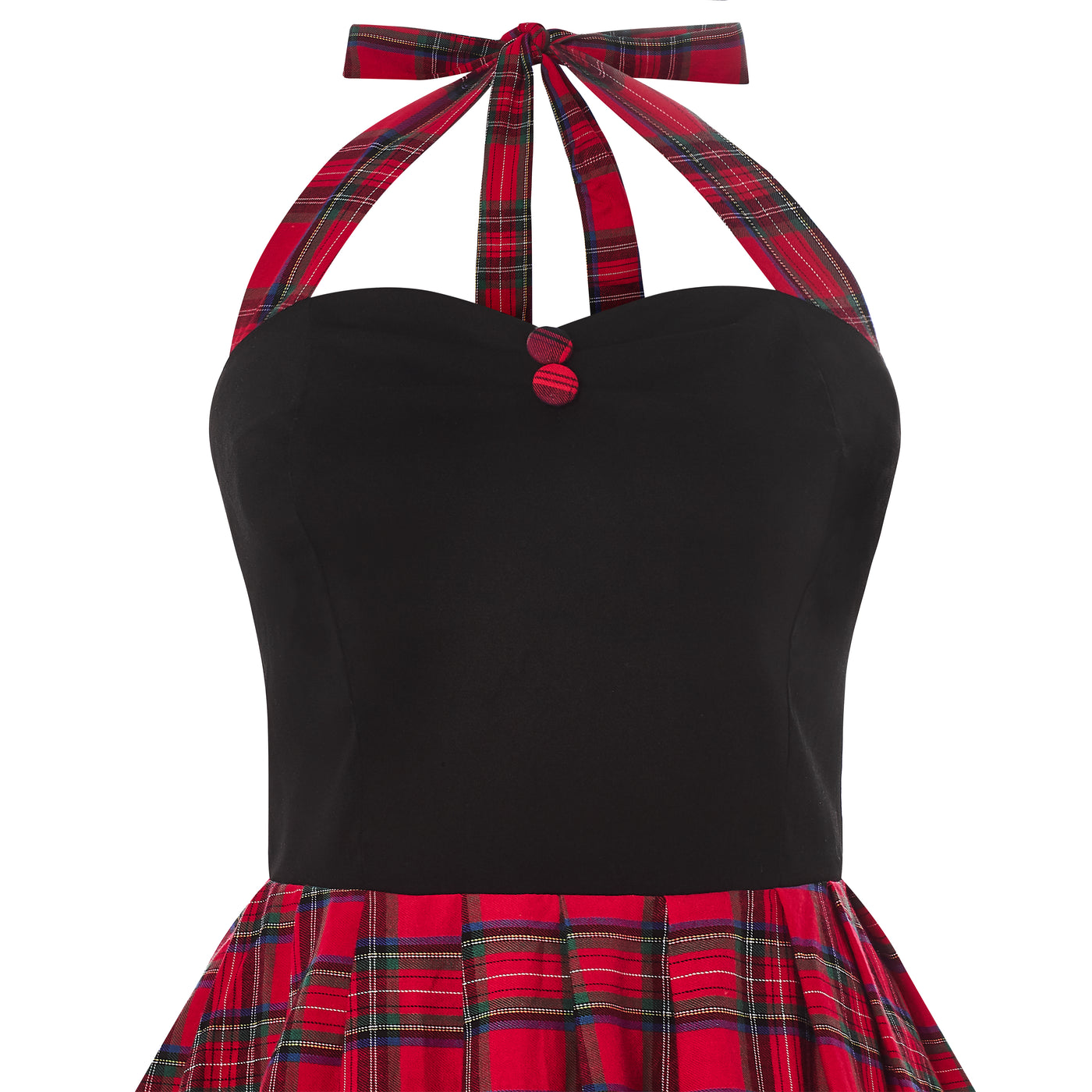 EU STOCK Sophia Rockabilly Halter Neck Swing Dress in Black & Red Check