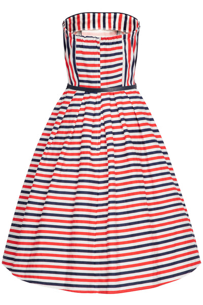 Sophie Strapless Dress in Red Blue & White Striped