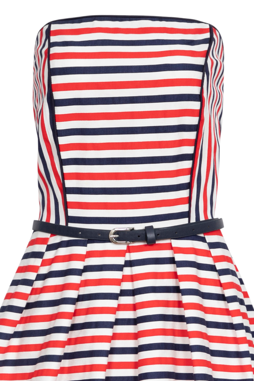 Sophie Strapless Dress in Red Blue & White Striped