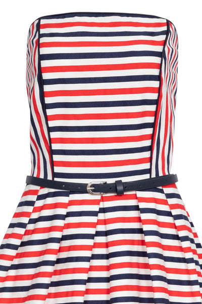 Sophie Strapless Dress in Red Blue & White Striped