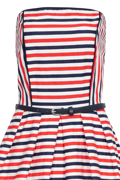 PRE-ORDER Sophie Strapless Dress in Red Blue & White Striped