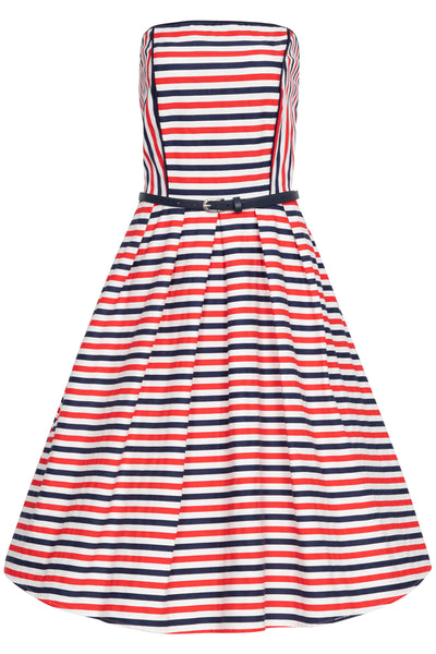 Sophie Strapless Dress in Red Blue & White Striped