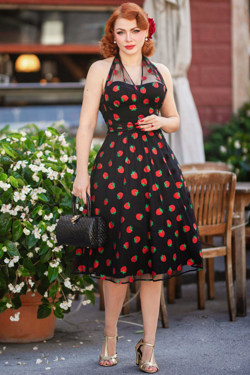 EU STOCK Daisy Black Strawberry Mesh Dress
