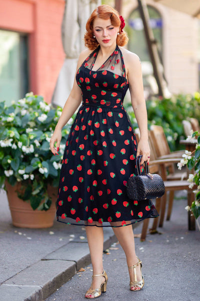 EU STOCK Daisy Black Strawberry Mesh Dress