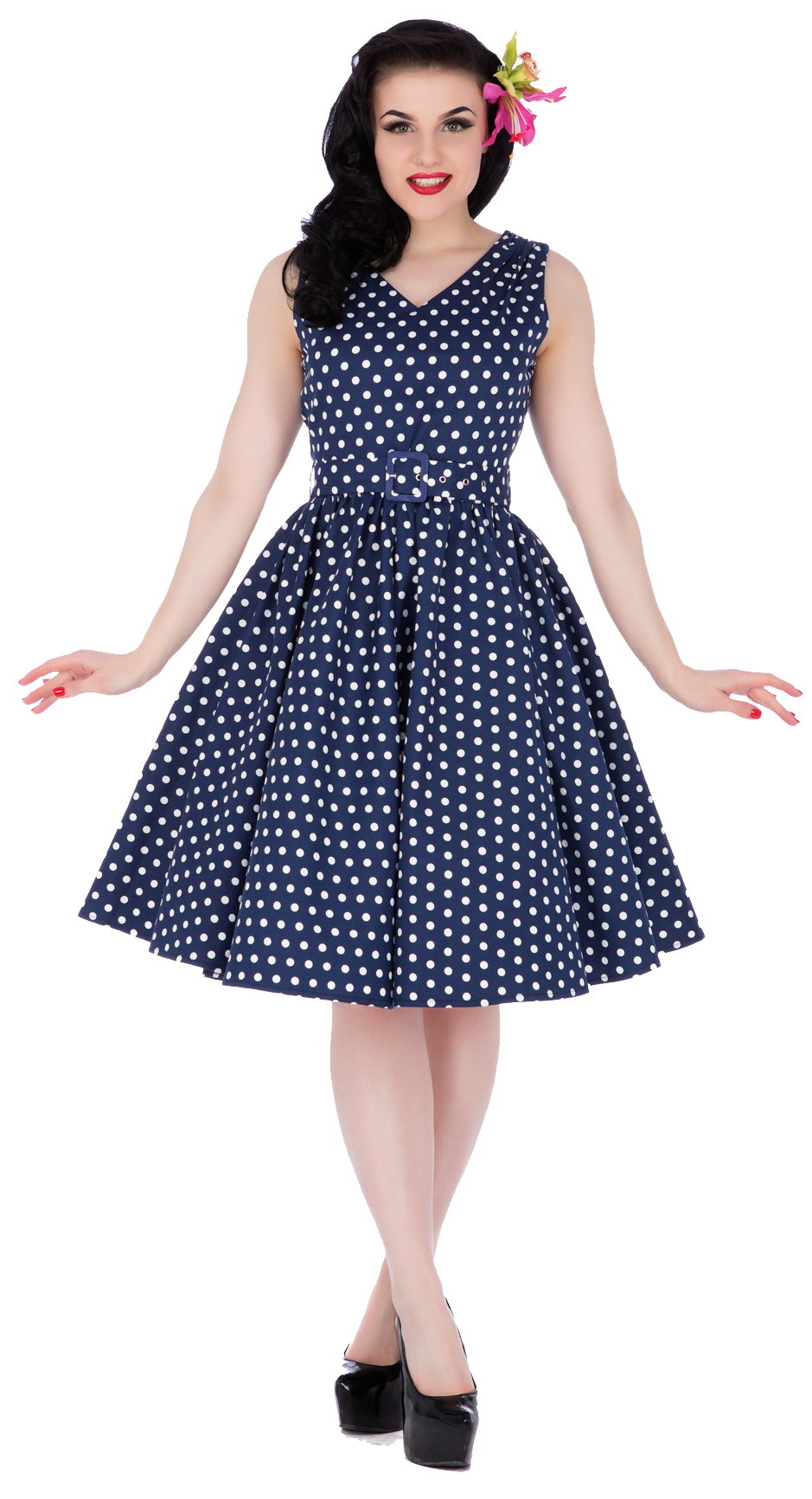 PRE-ORDER Wendy Retro Polka Dot Rockabilly Dress in Navy Blue