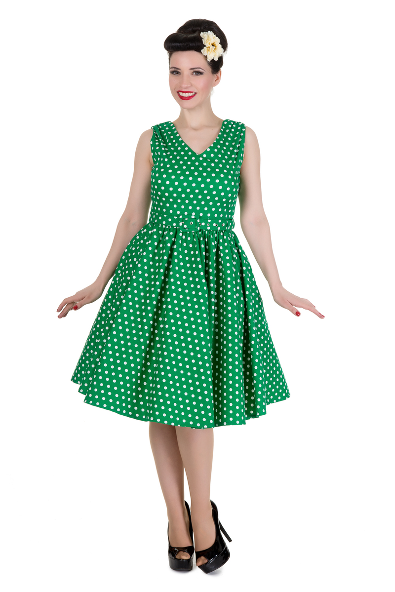 Flattering Retro Fashion Bridesmaids Dress in Green Polka