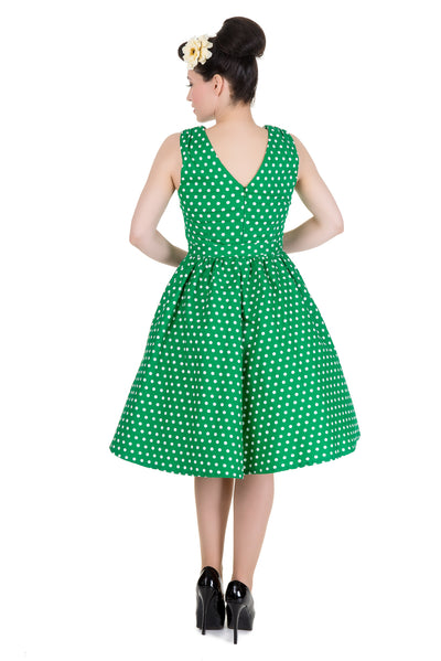 Flattering Retro Fashion Bridesmaids Dress in Green Polka