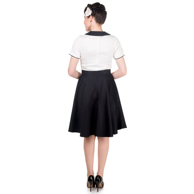 PRE ORDER Evelyn Classic Pinup Two Tone Swing Dress in Black/White