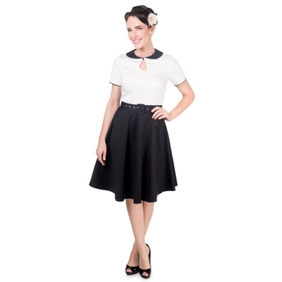 PRE ORDER Evelyn Classic Pinup Two Tone Swing Dress in Black/White