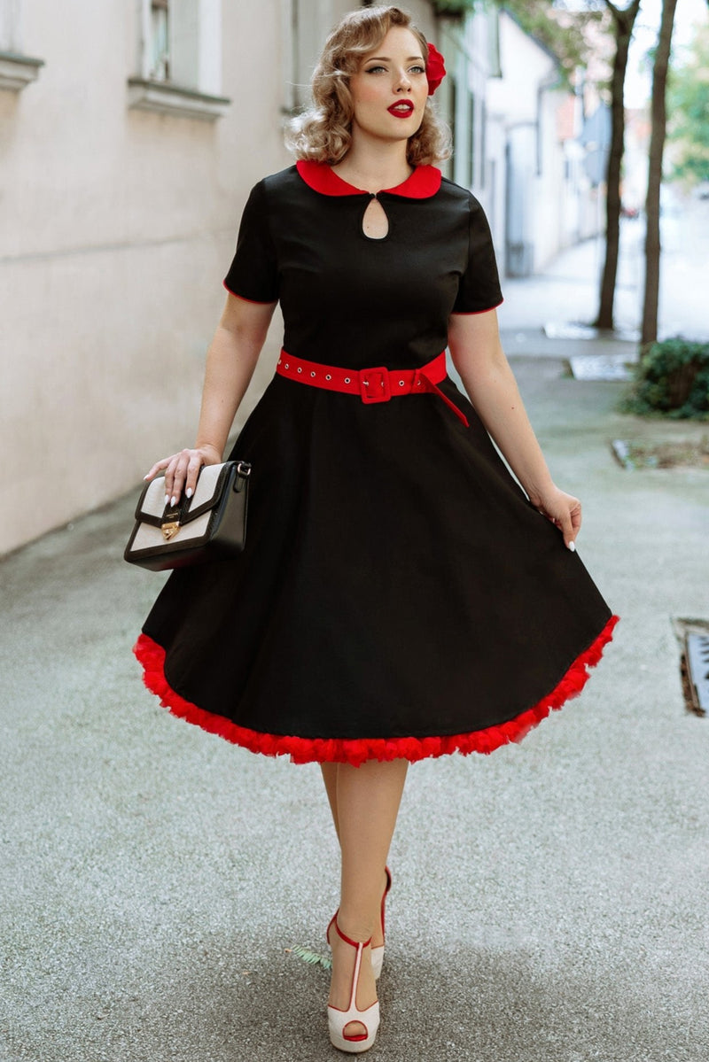 EU STOCK Evelyn Classic Pinup Swing Dress in Black/Red
