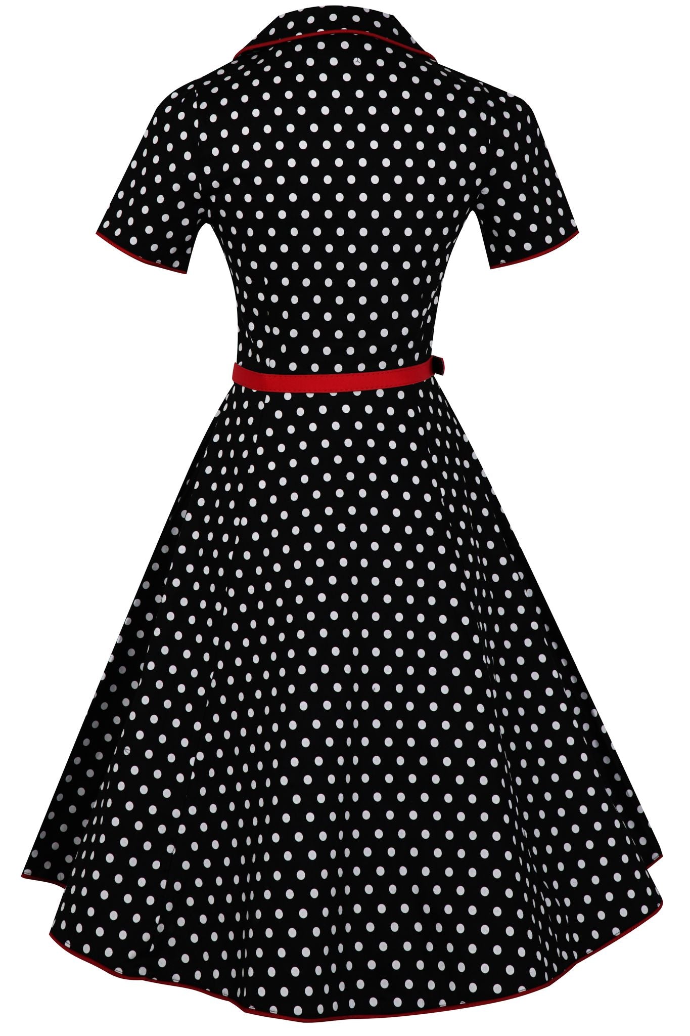 EU Stock-Penelope Rockabilly Black Polka Dot Shirt Dress