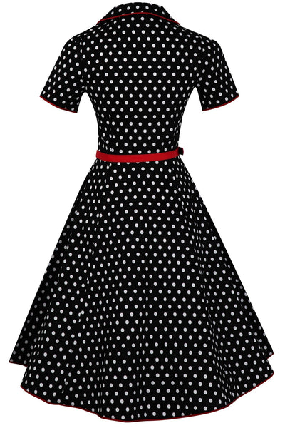EU Stock-Penelope Rockabilly Black Polka Dot Shirt Dress