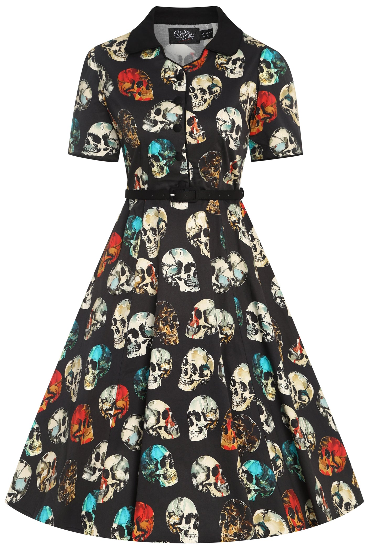 Penelope Rockabilly Black Skull Print Shirt Dress