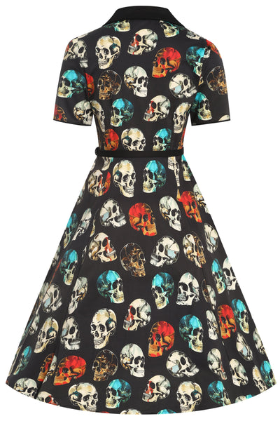 Penelope Rockabilly Black Skull Print Shirt Dress