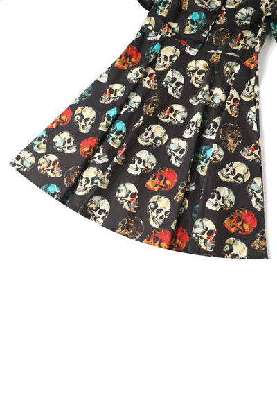 Penelope Rockabilly Black Skull Print Shirt Dress