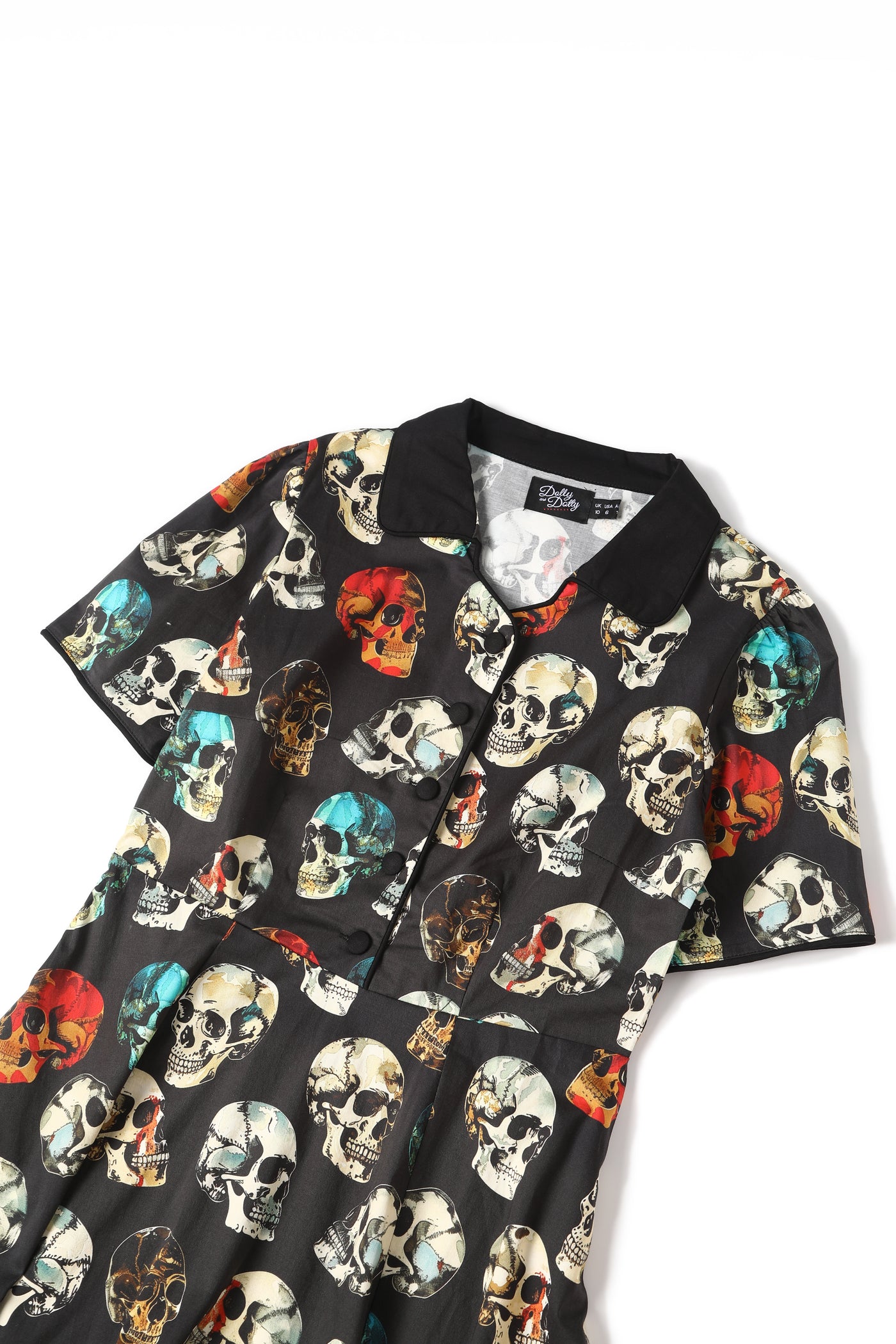 Penelope Rockabilly Black Skull Print Shirt Dress