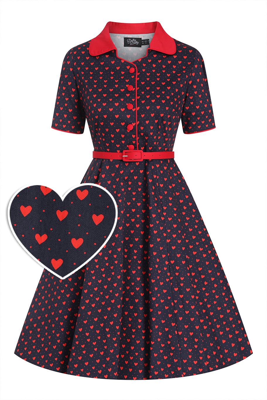 PRE-ORDER Penelope Rockabilly Black Heart Print Shirt Dress