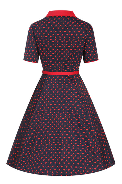 PRE-ORDER Penelope Rockabilly Black Heart Print Shirt Dress