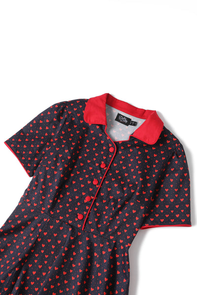 PRE-ORDER Penelope Rockabilly Black Heart Print Shirt Dress