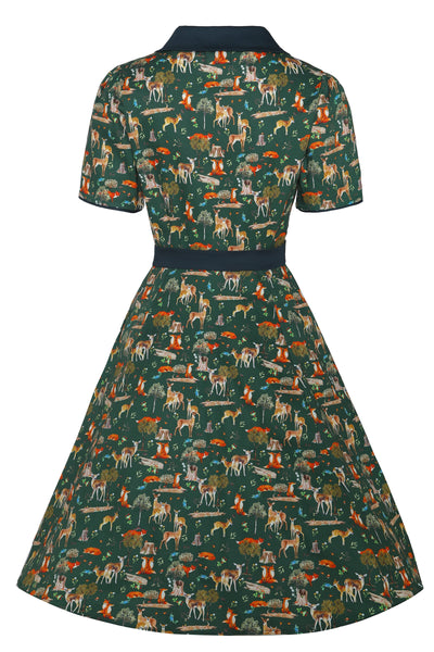 Penelope Dark Green Woodland Shirt Dress
