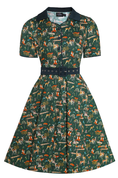 Penelope Dark Green Woodland Shirt Dress