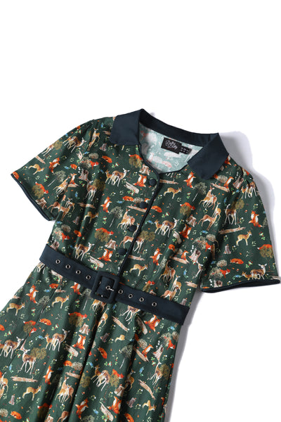 Penelope Dark Green Woodland Shirt Dress