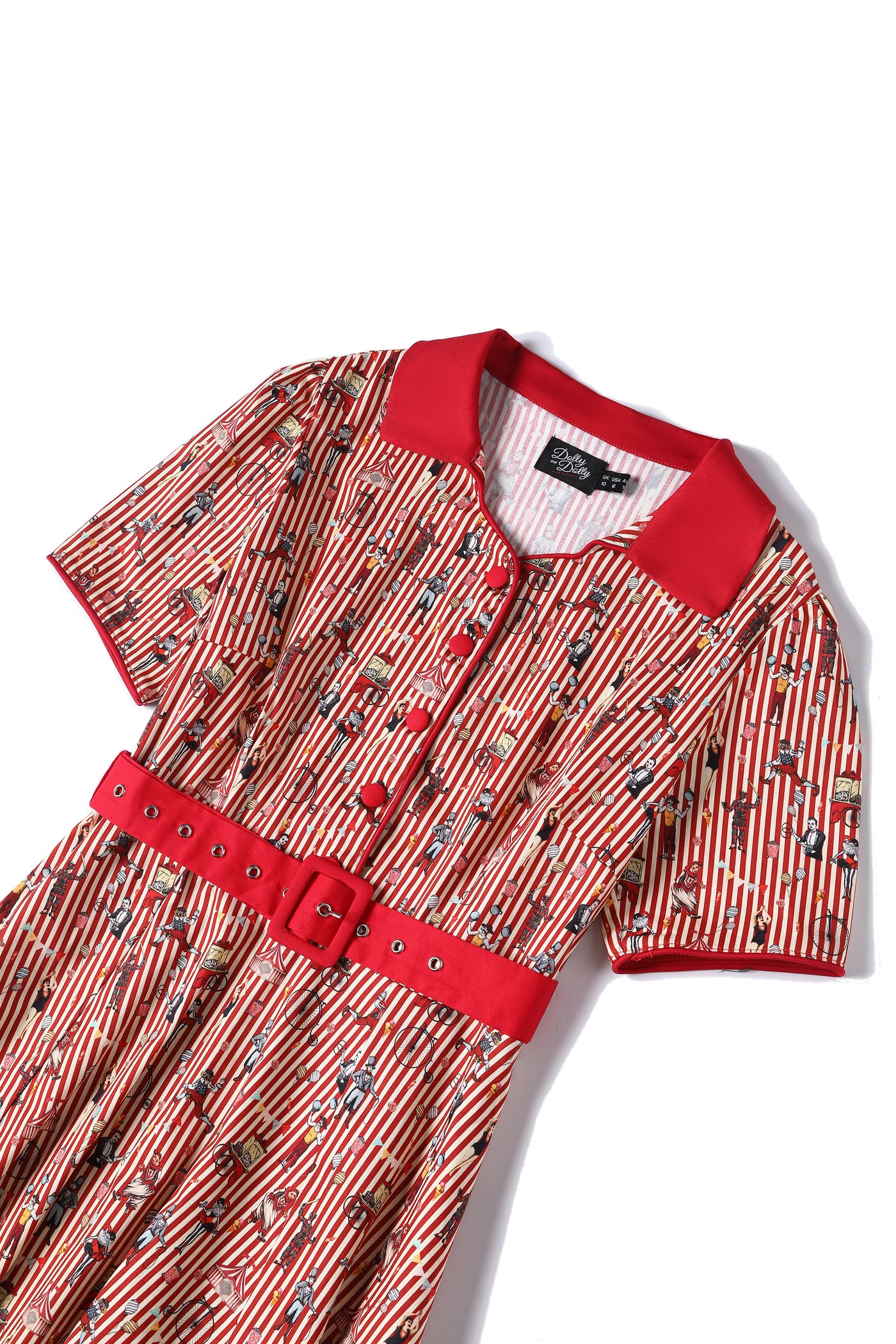 Penelope Red Vintage Circus Striped Shirt Dress