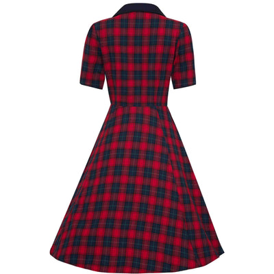 EU Stock-Penelope Rockabilly Red Tartan Shirt Dress