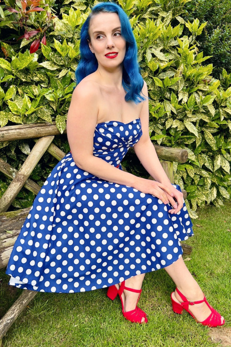 Melissa Bandeau Retro Rockabilly Dress in Navy