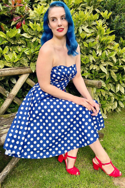 Melissa Bandeau Retro Rockabilly Dress in Navy