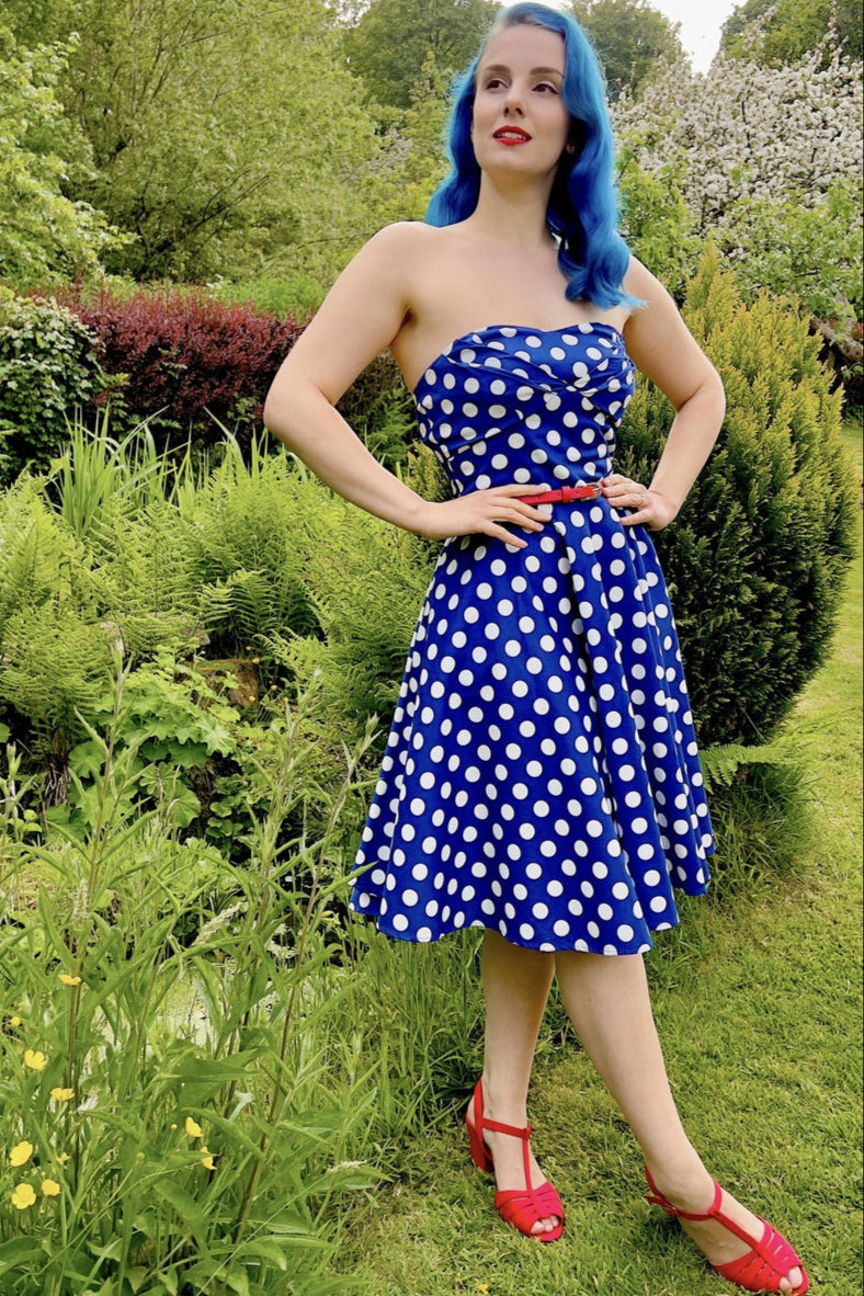 Melissa Bandeau Retro Rockabilly Dress in Navy