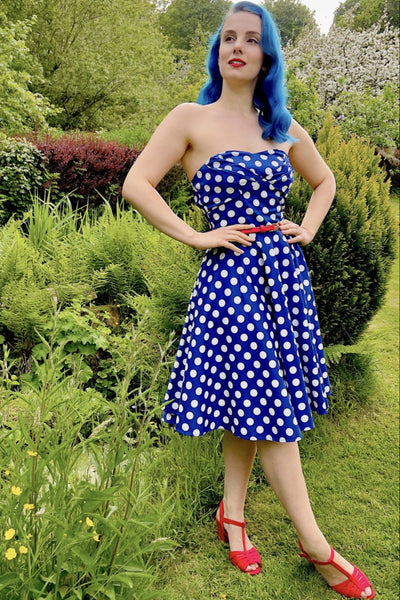 Melissa Bandeau Retro Rockabilly Dress in Navy