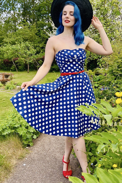 Melissa Bandeau Retro Rockabilly Dress in Navy