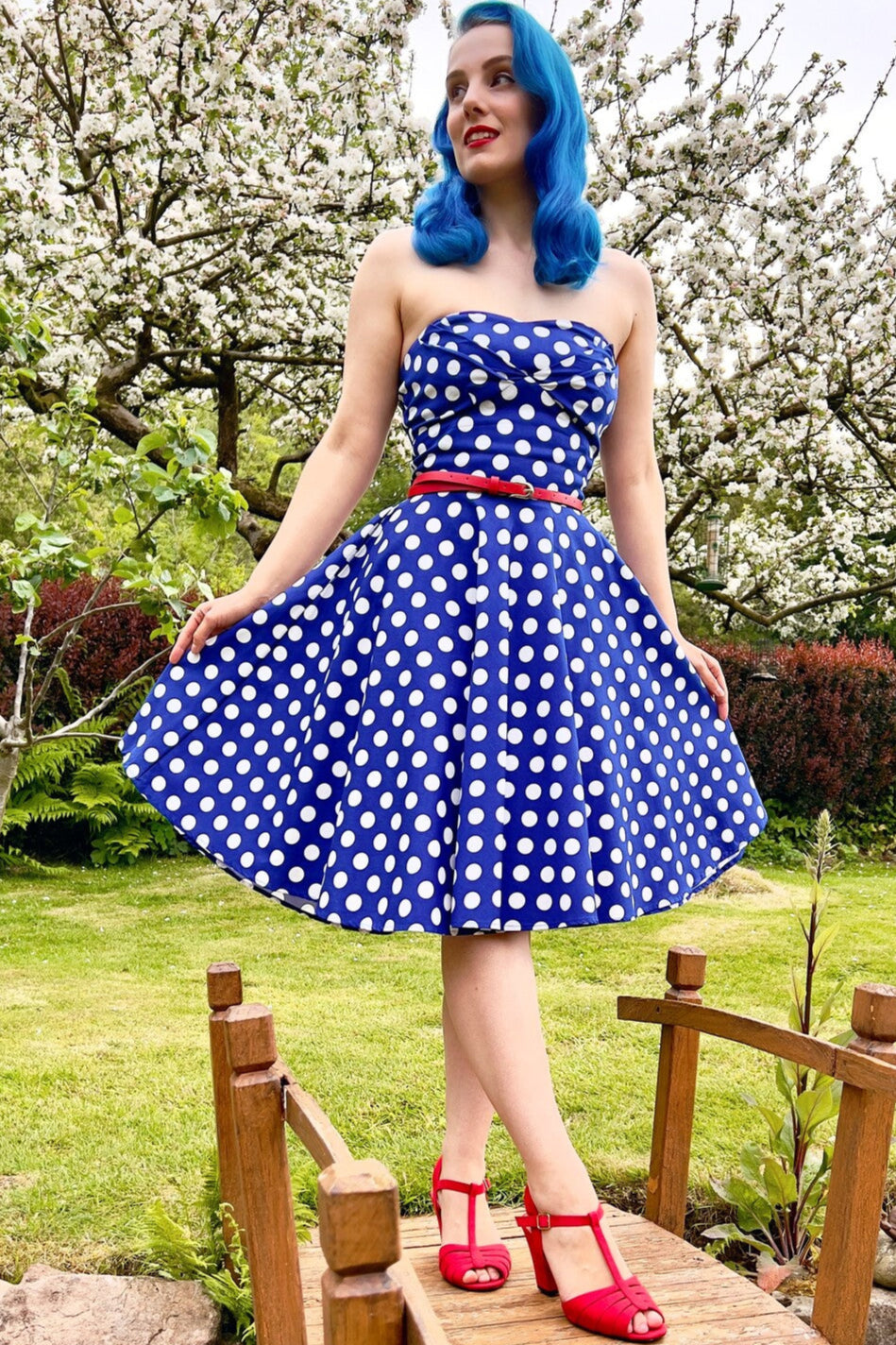 Melissa Bandeau Retro Rockabilly Dress in Navy