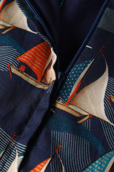 Maverick Navy Blue Sailboat Sleeveless Flared Dress