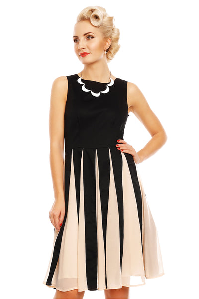 PRE ORDER Judith Retro Swing Dress in Black/Beige