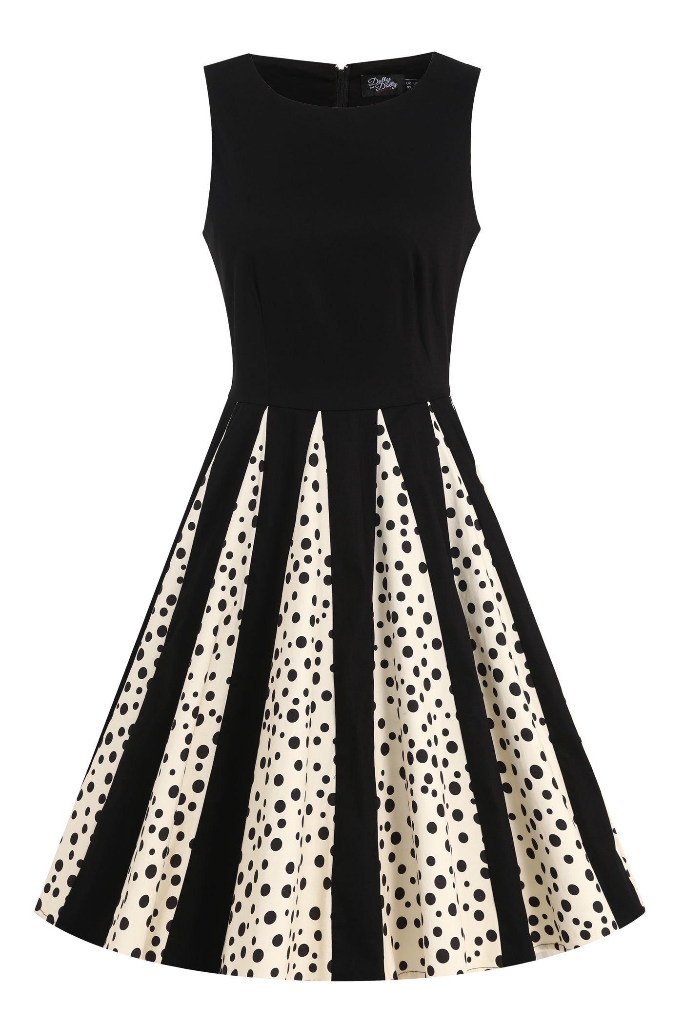 PRE ORDER Judith Black Cotton Polka Dot Black/Cream Skirt Retro Swing Dress