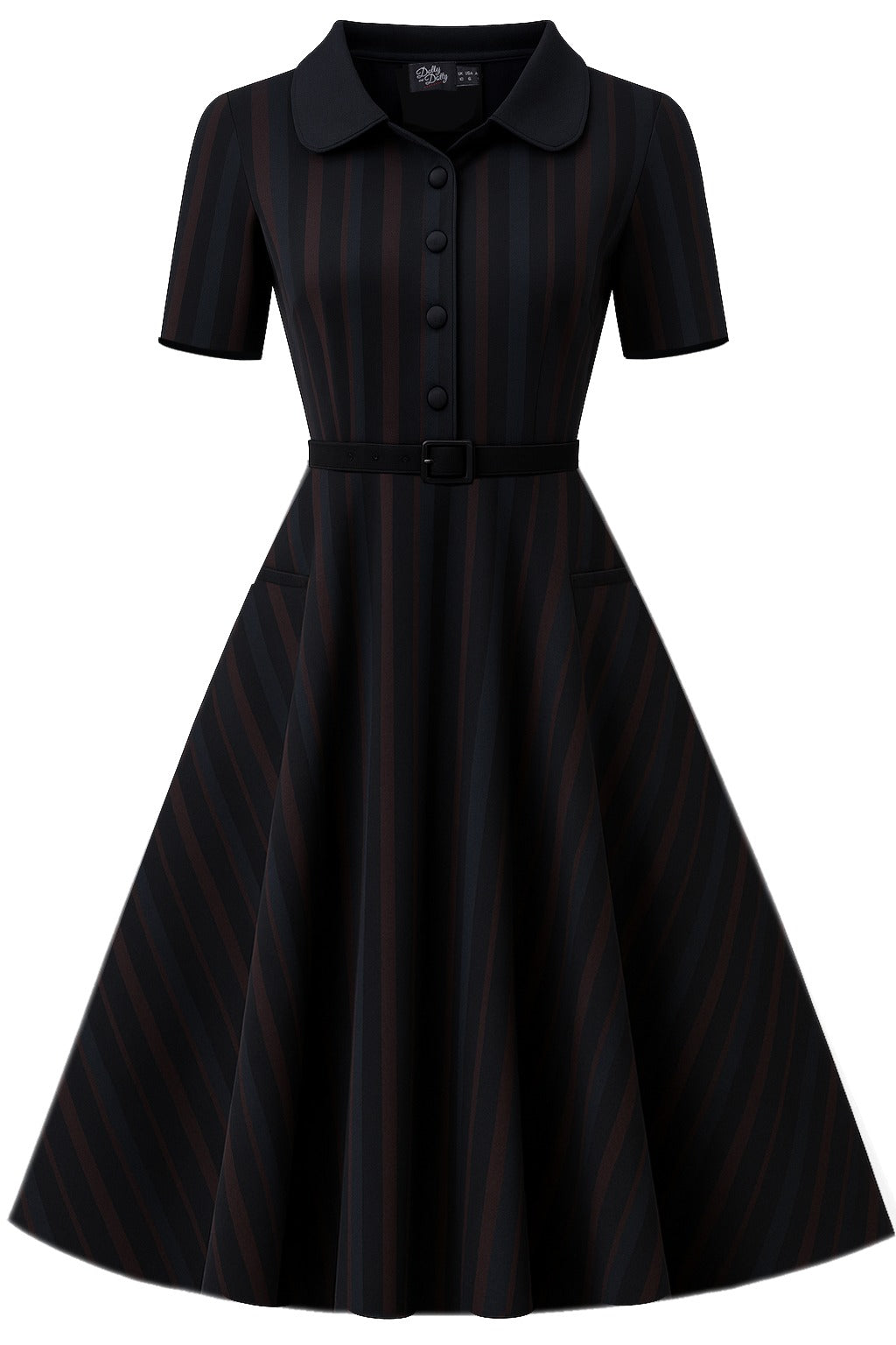 PRE ORDER Penelope II Black & Brown Striped Shirt Dress