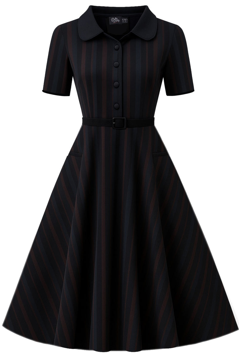PRE ORDER Penelope II Black & Brown Striped Shirt Dress