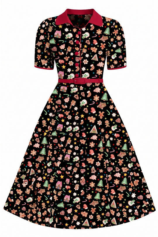 Black Christmas Cookie Penelope II shirt dress — image 1