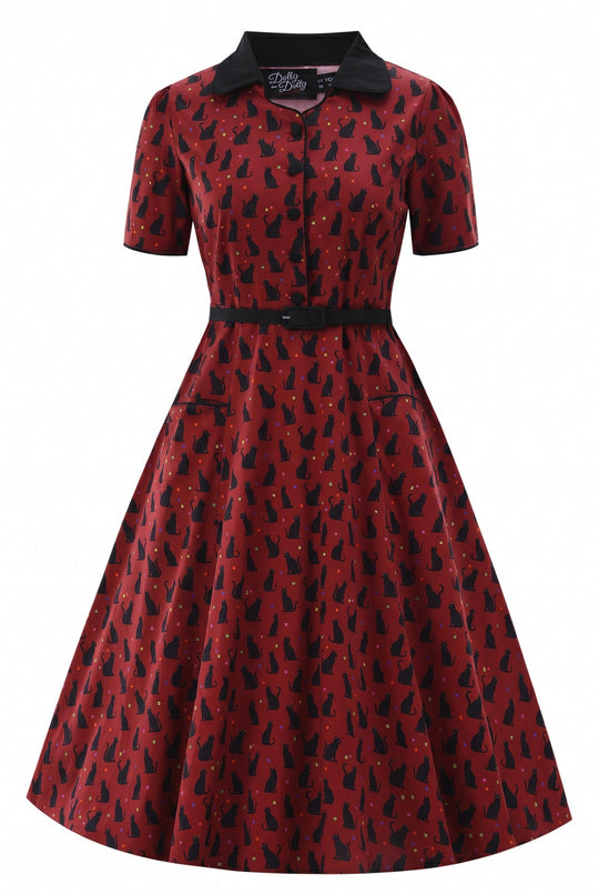 Burgundy Black Cat Penelope II shirt dress — image 1